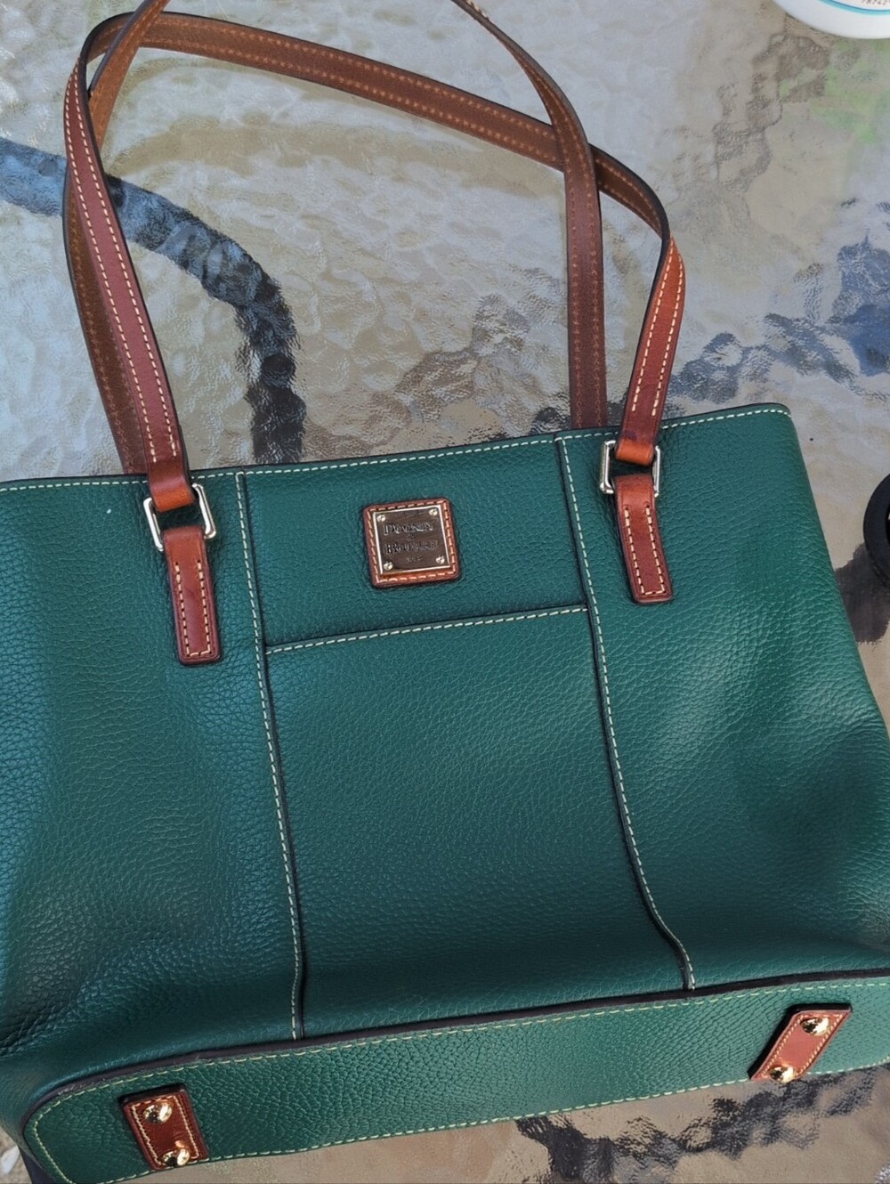 Dooney & Bourke Lexington Shopper Teal Leather Tote with Brown Trim